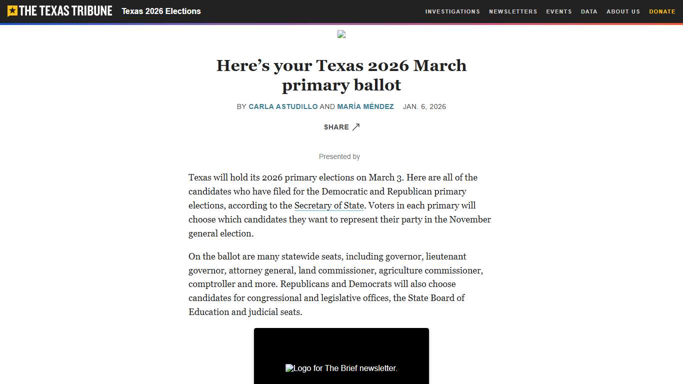 Texas 2026 election: Your March primary sample ballot The Texas Tribune